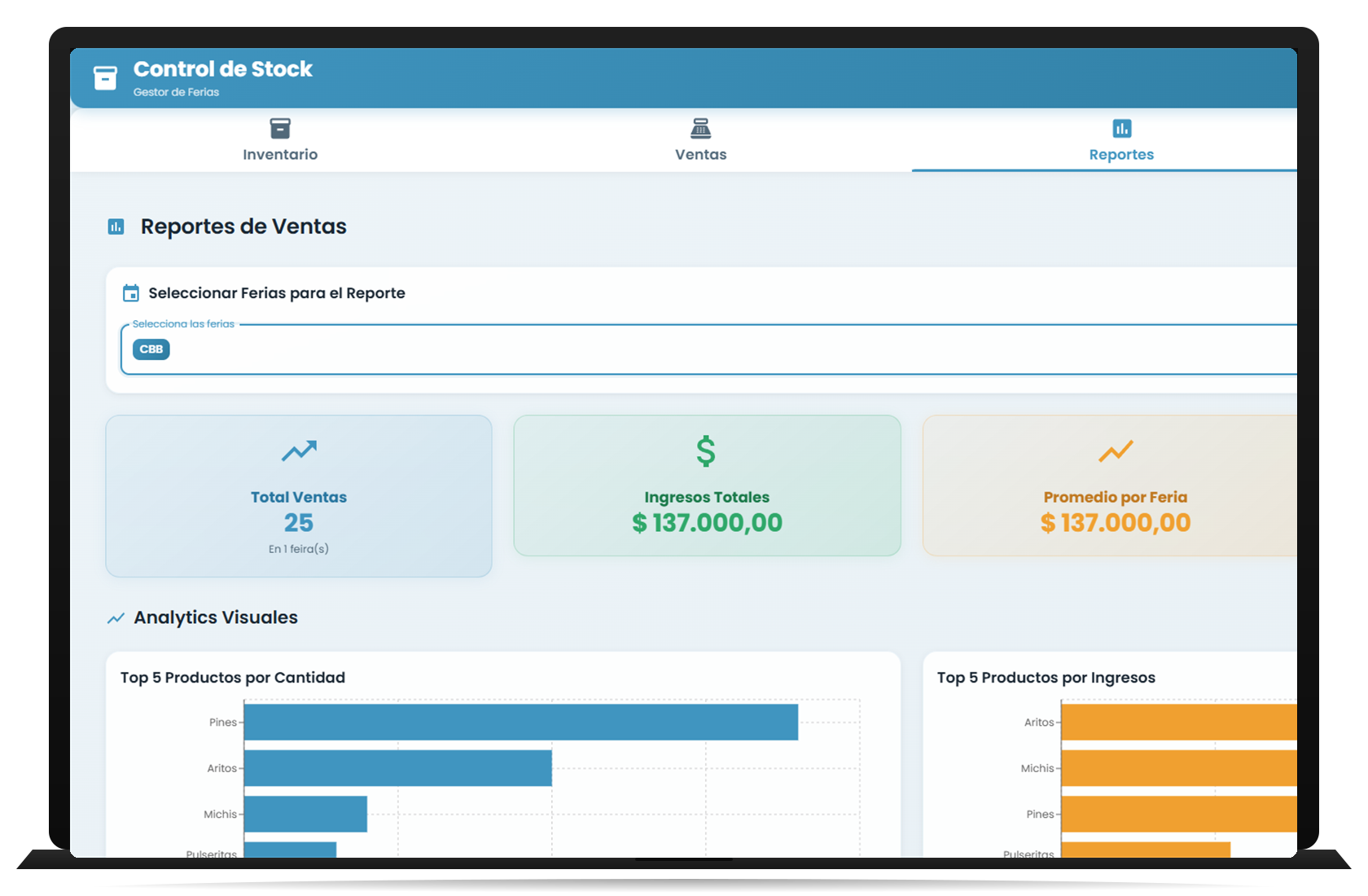 Mockup del proyecto Feriante en notebook